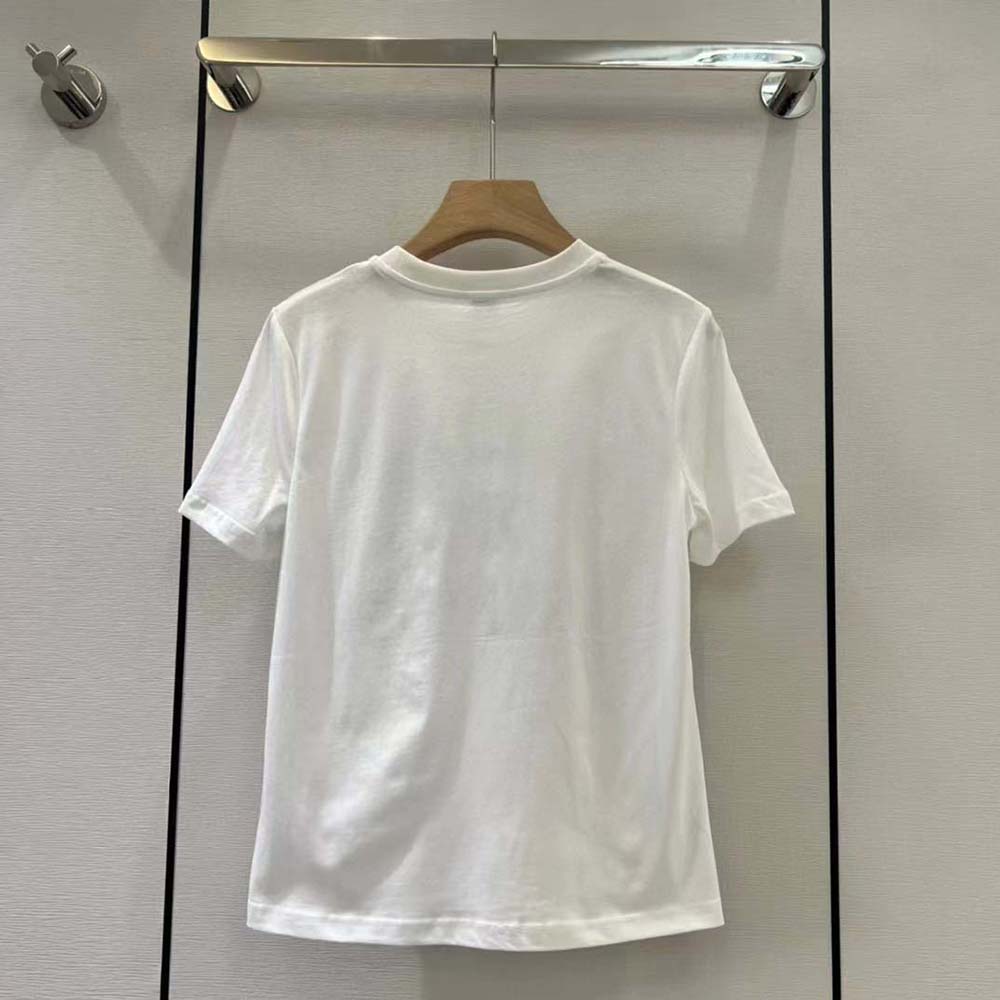 Side angle showing relaxed fit of Celine Women Paris T-shirt