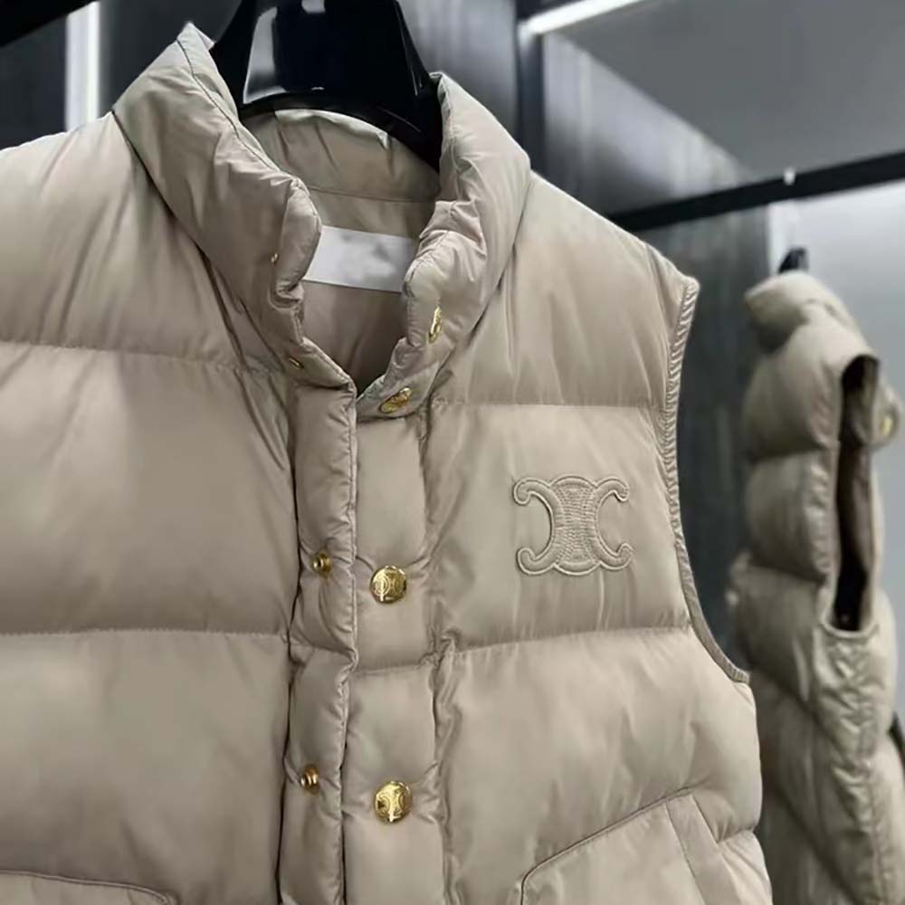 Celine Women Quilted Blouson Jacket in Lightweight Nylon-Beige - image 5