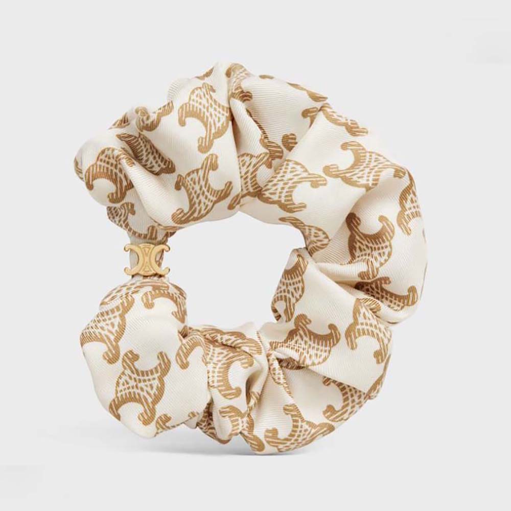 Close-up of Celine Women Scrunchy Celine Triomphe Monogram Bracelet detailing