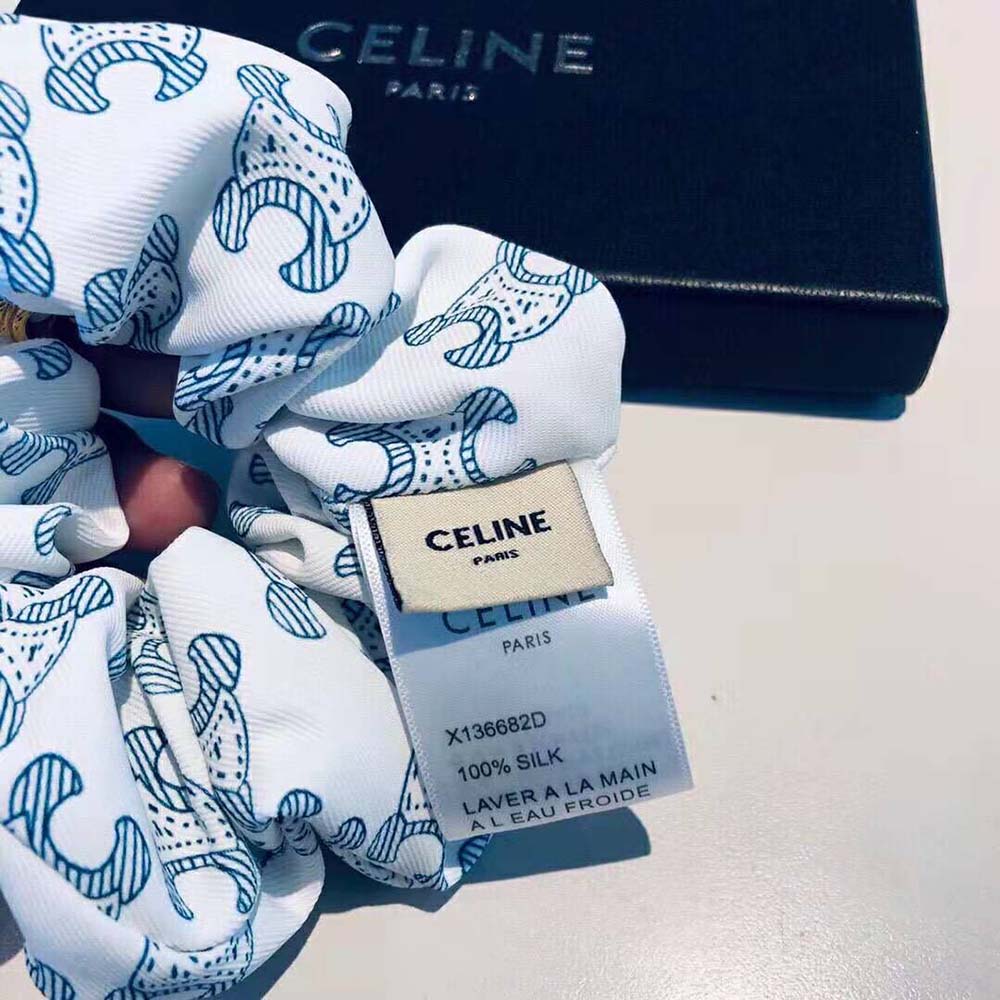 Celine Women Scrunchy Celine Triomphe Toile De Jouy Bracelet in Brass with Gold Finish and White and Navy Silk - image 8