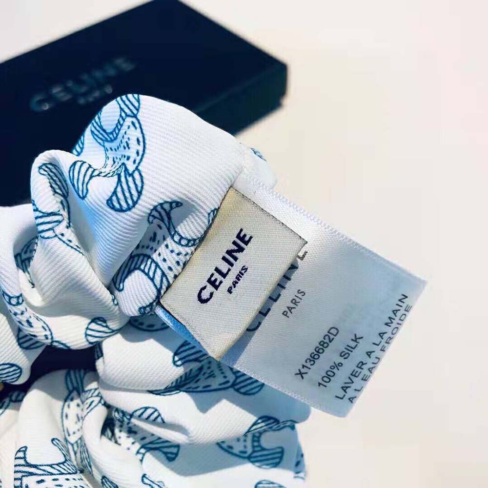 Celine Women Scrunchy Celine Triomphe Toile De Jouy Bracelet in Brass with Gold Finish and White and Navy Silk - image 7