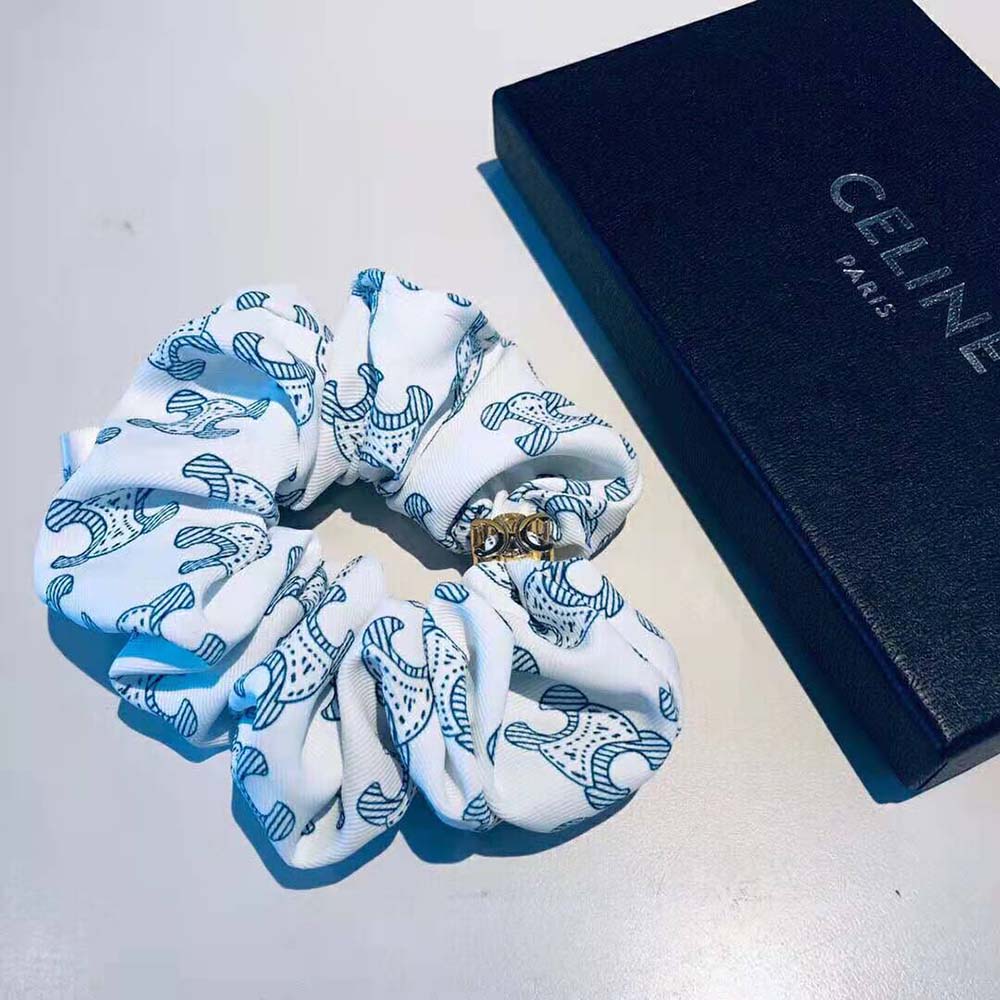 Side view showing flexible scrunchy design of Celine Women Scrunchy Celine Triomphe Toile De Jouy Bracelet