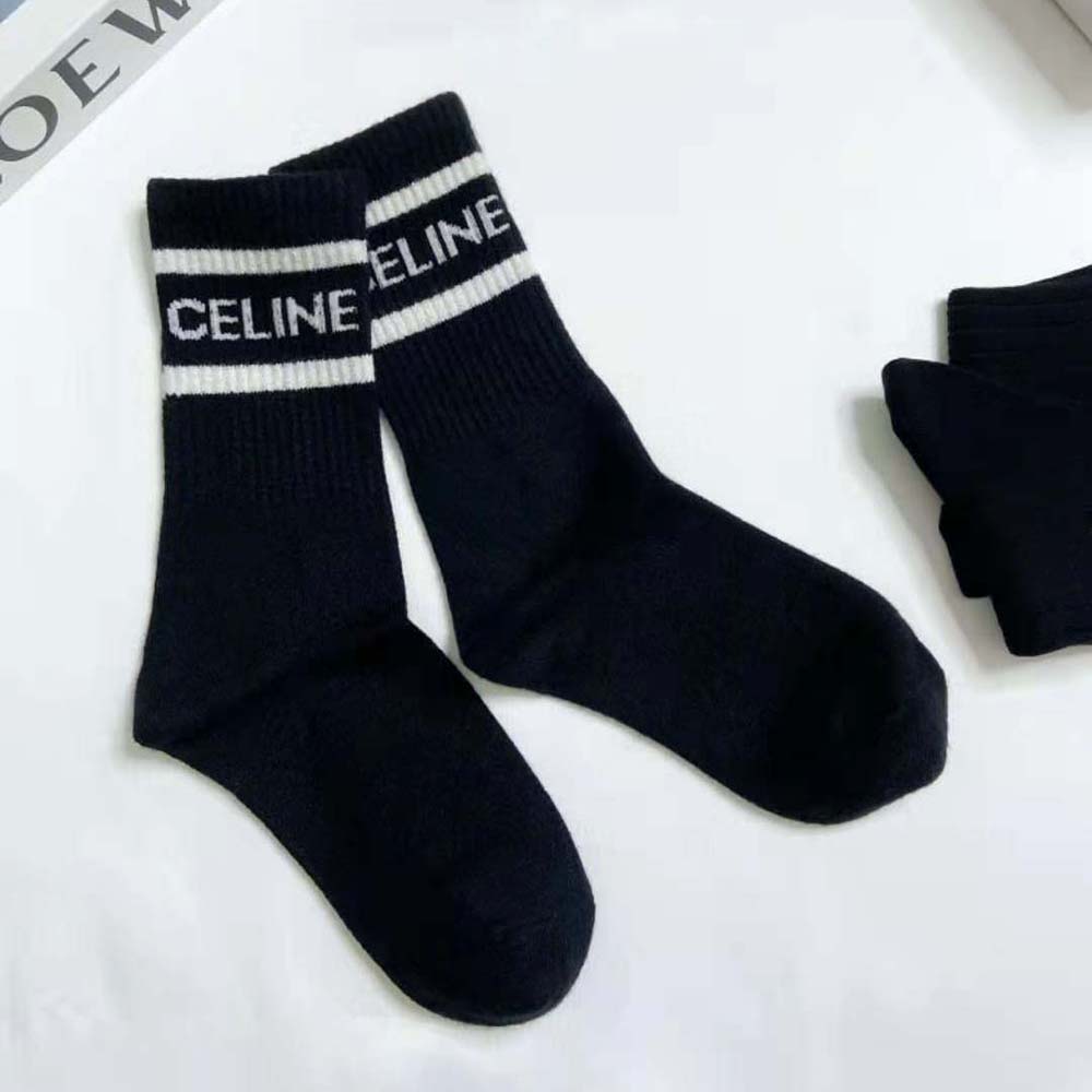 Close-up of black striped cotton fabric on Celine Women Socks
