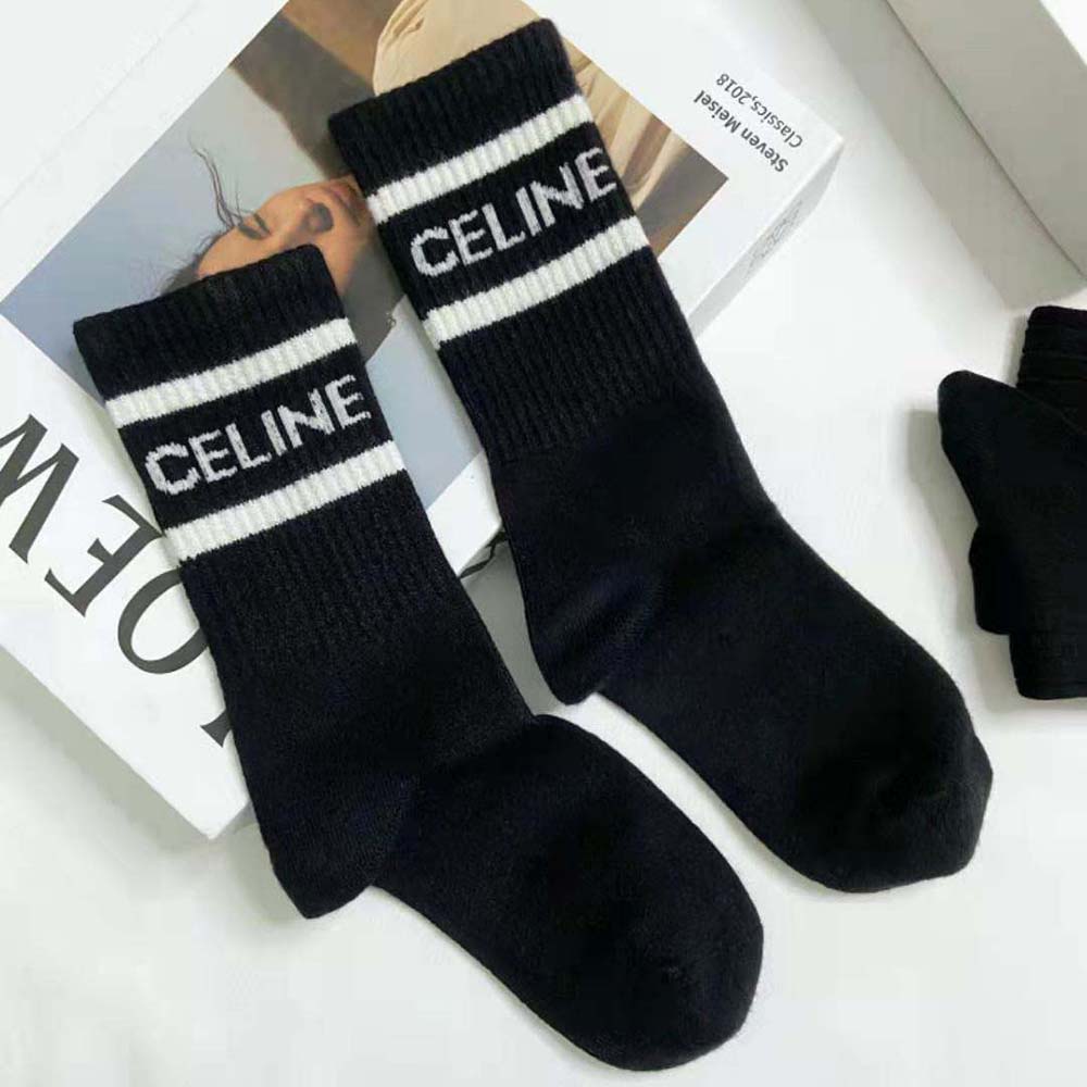 Celine Women Socks in Striped Cotton-Black - image 4