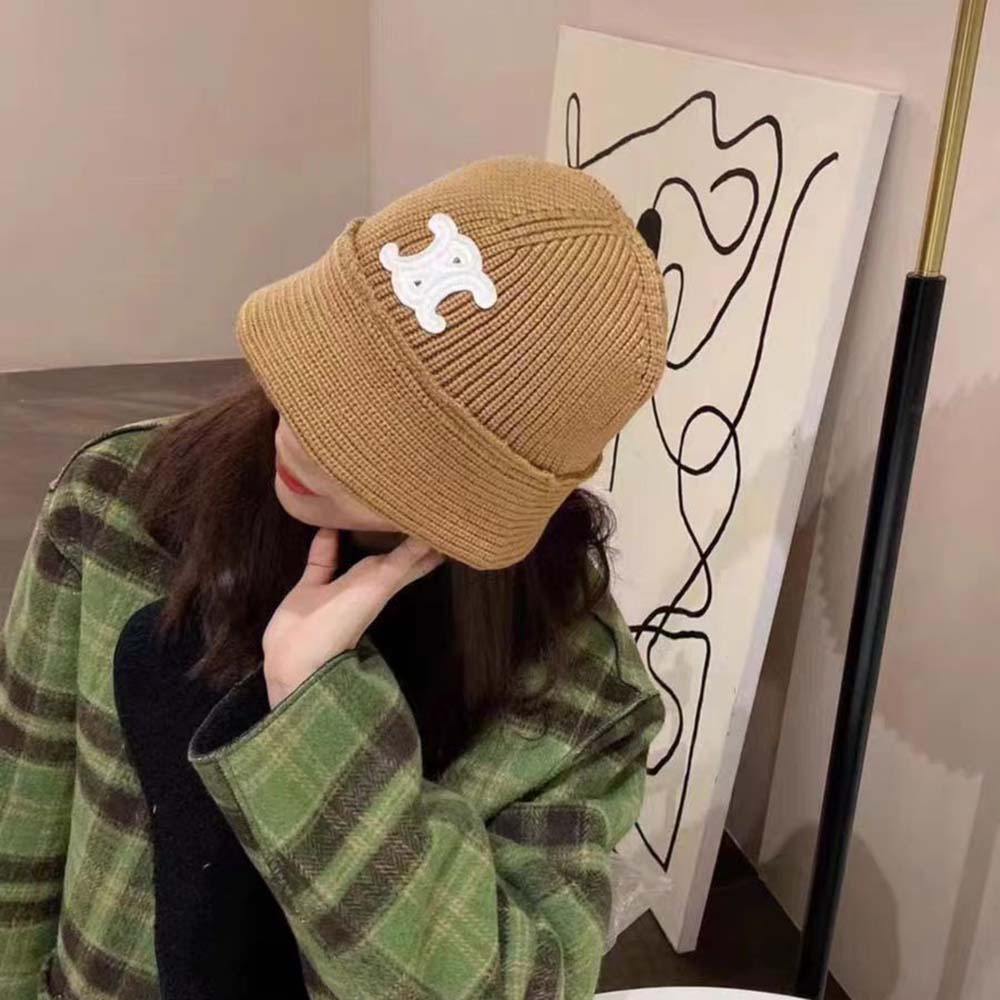 Celine Women Triomphe Embroidered Beanie in Seamless Cashmere-Sandy - image 5