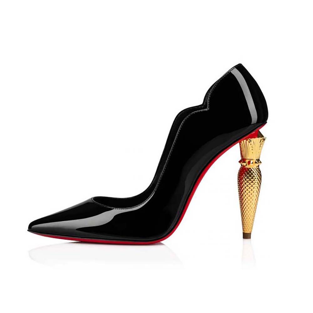 Side view of Christian Louboutin Women Lipchick Pump in black patent leather