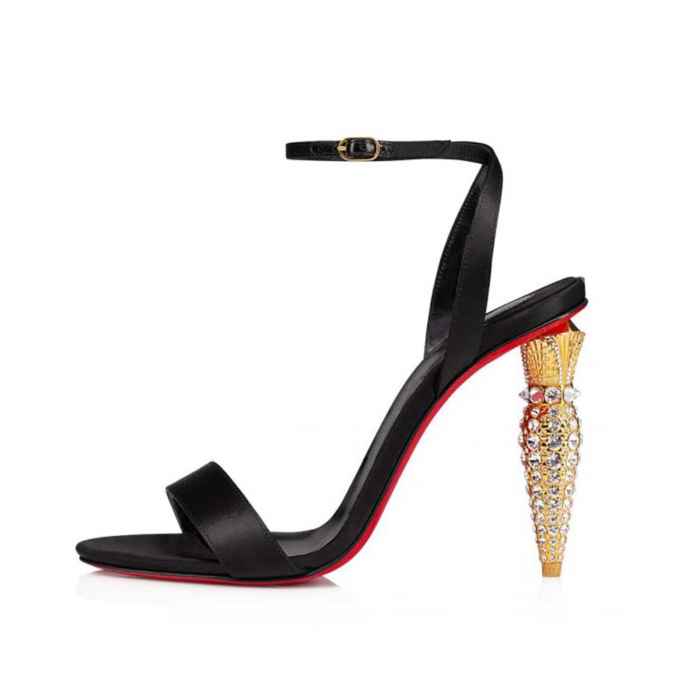 Side angle of Christian Louboutin Women Lipstrass Queen 100 mm Heel Height-Black