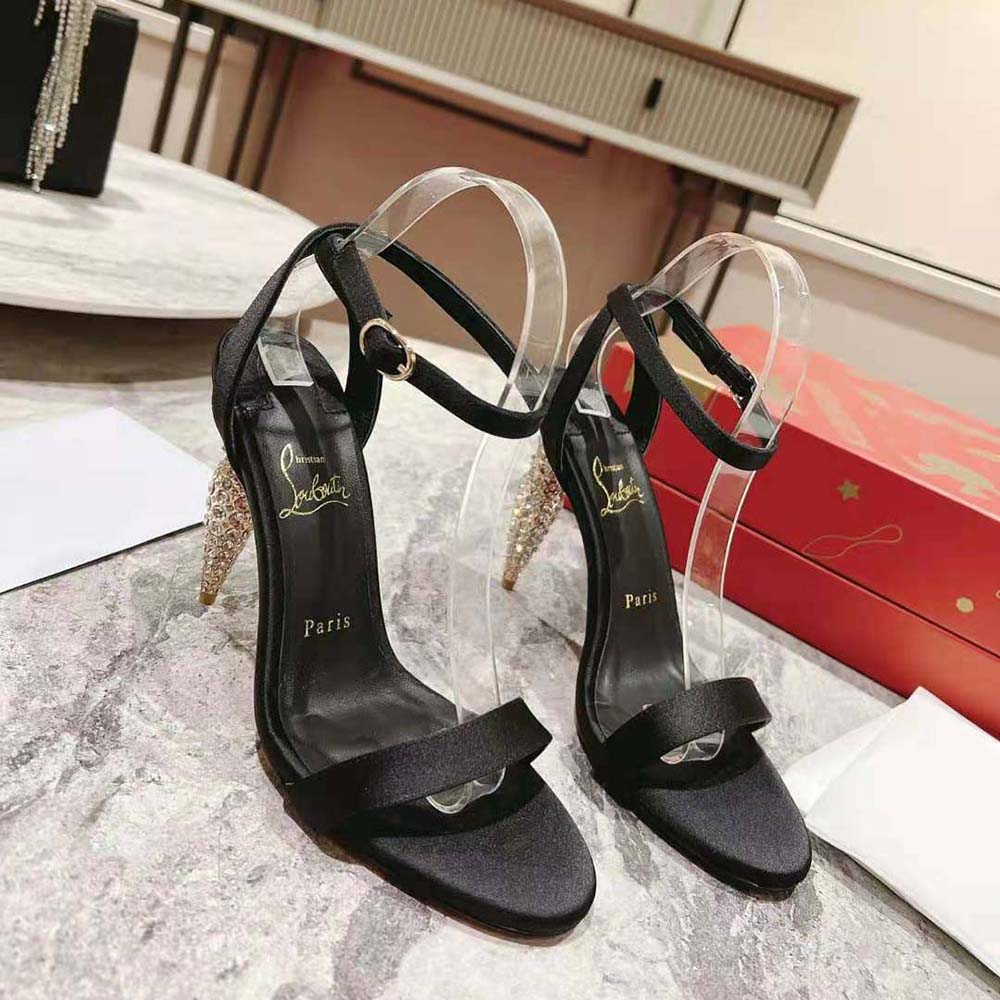 Back view showing ankle strap and stiletto heel on Christian Louboutin Women Lipstrass Queen