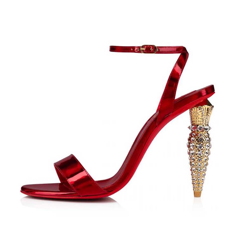 Side view of Christian Louboutin Women Lipstrass Queen 100 mm Heel Height-Red sandal