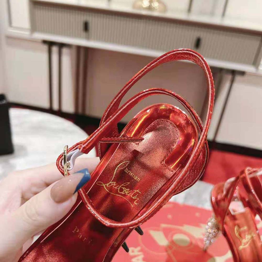 Christian Louboutin Women Lipstrass Queen 100 mm Heel Height-Red - image 8