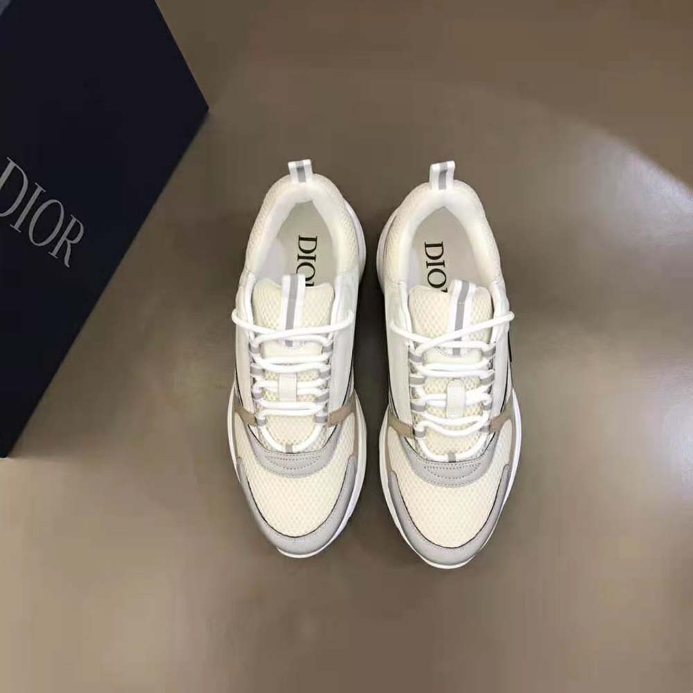 Overhead view highlighting laces and silhouette of Dior Men B22 Sneaker Cream Technical Mesh