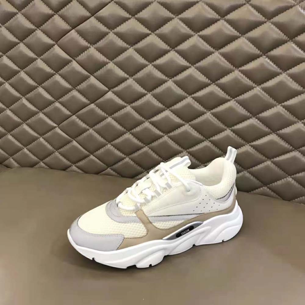 Dior Men B22 Sneaker Cream Technical Mesh with Beige and White Smooth Calfskin - image 6