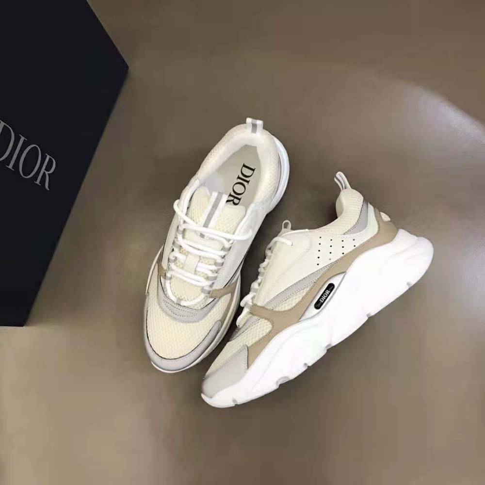 Dior Men B22 Sneaker Cream Technical Mesh with Beige and White Smooth Calfskin - image 5