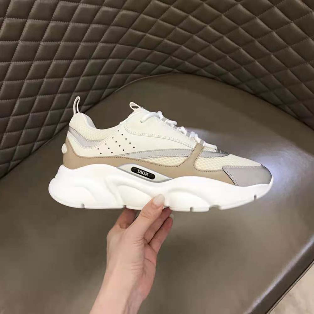 Dior Men B22 Sneaker Cream Technical Mesh with Beige and White Smooth Calfskin - image 9