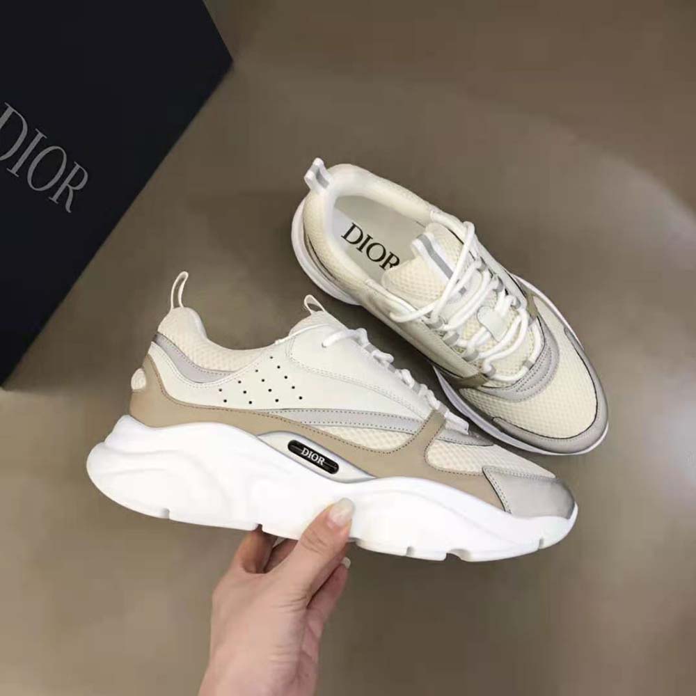 Dior Men B22 Sneaker Cream Technical Mesh with Beige and White Smooth Calfskin - image 4