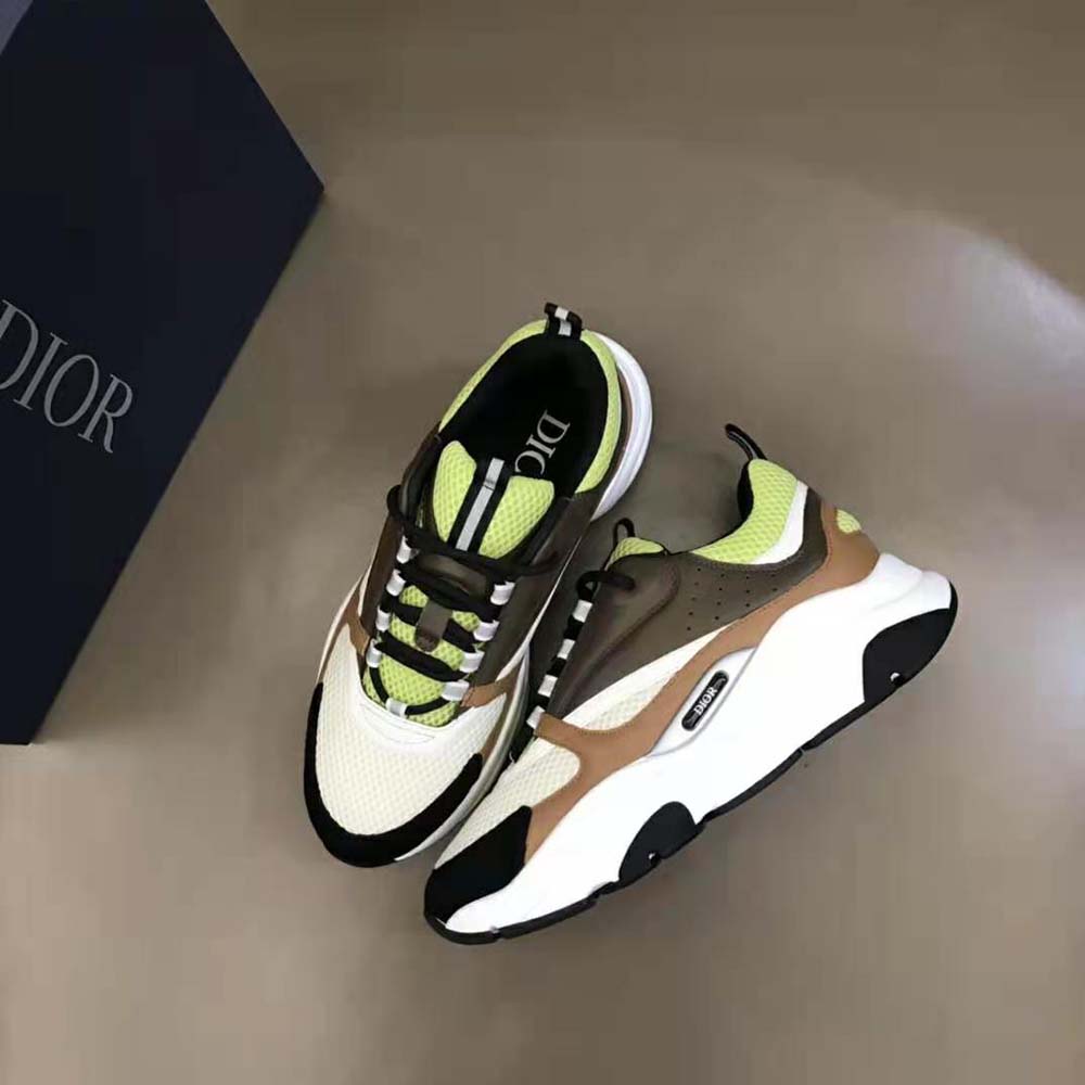 Dior Men B22 Sneaker Green and White Technical Mesh with Ebony and Camel Smooth Calfskin - image 5