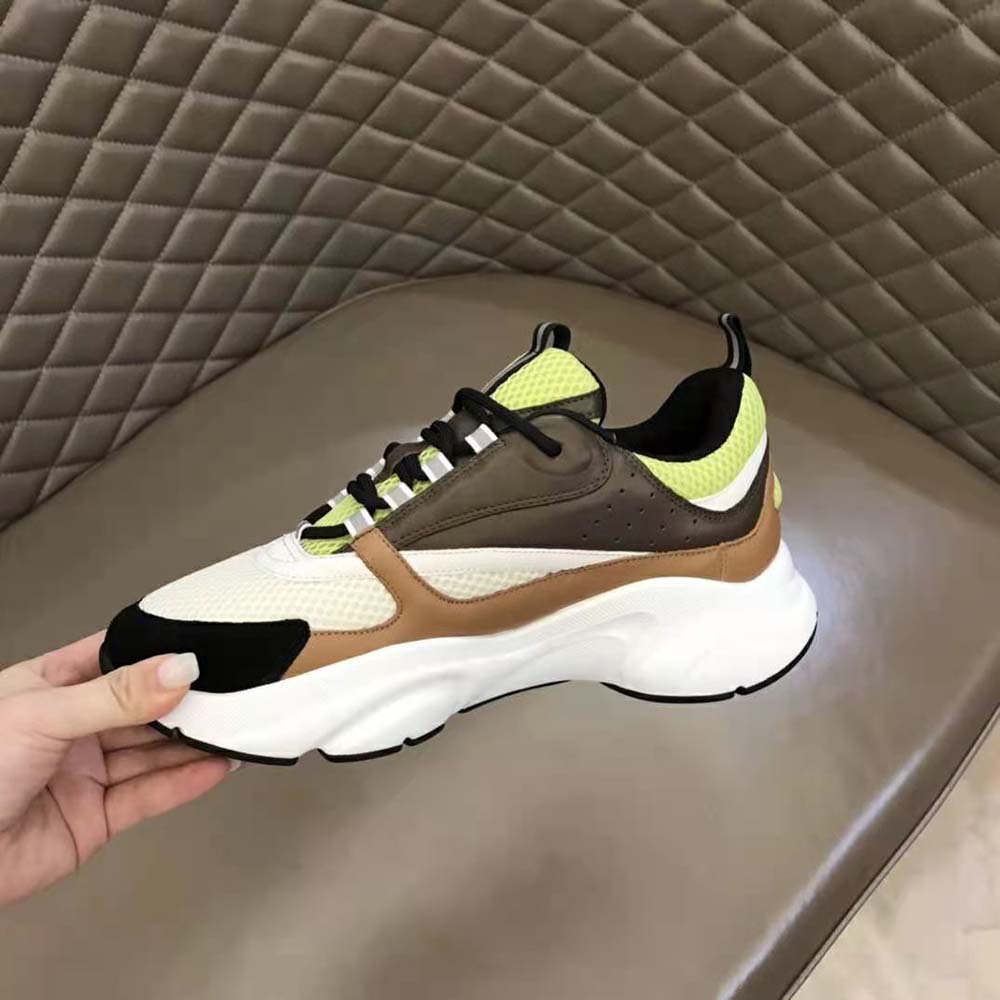 Dior Men B22 Sneaker Green and White Technical Mesh with Ebony and Camel Smooth Calfskin - image 8