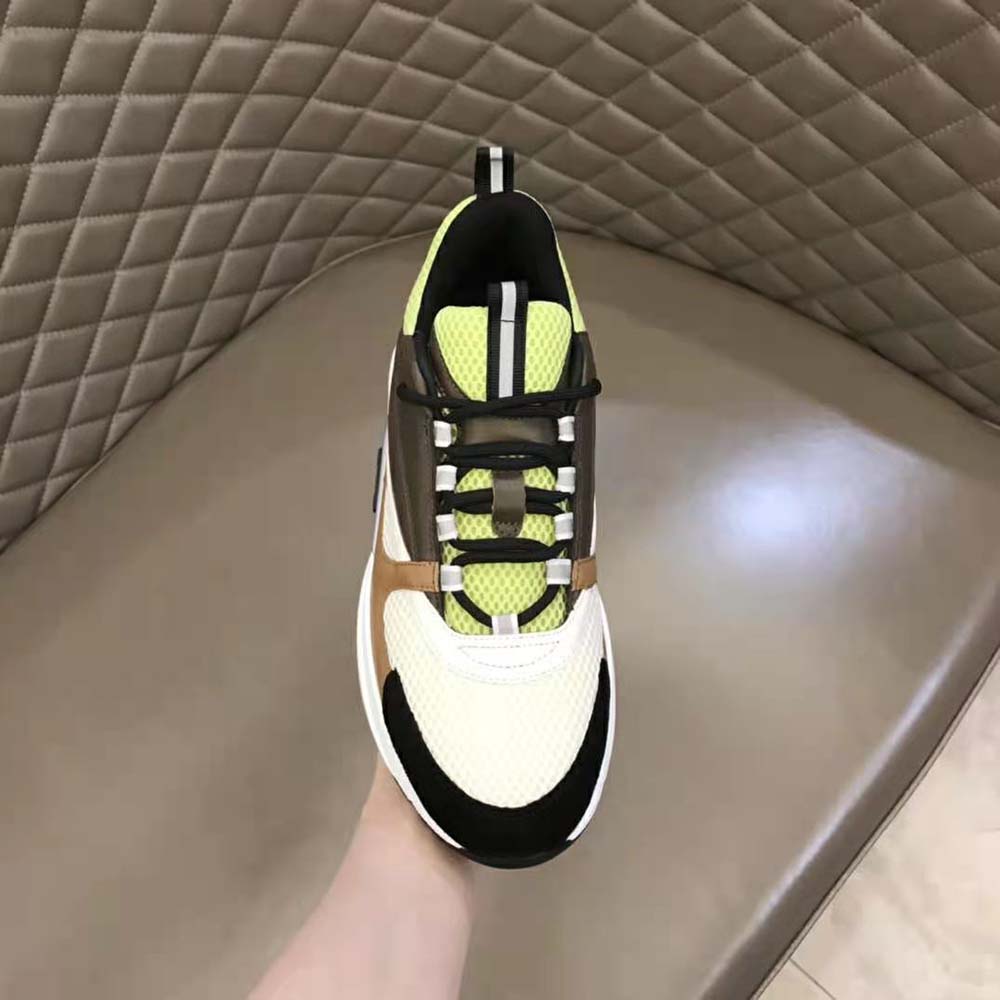 Dior Men B22 Sneaker Green and White Technical Mesh with Ebony and Camel Smooth Calfskin - image 9