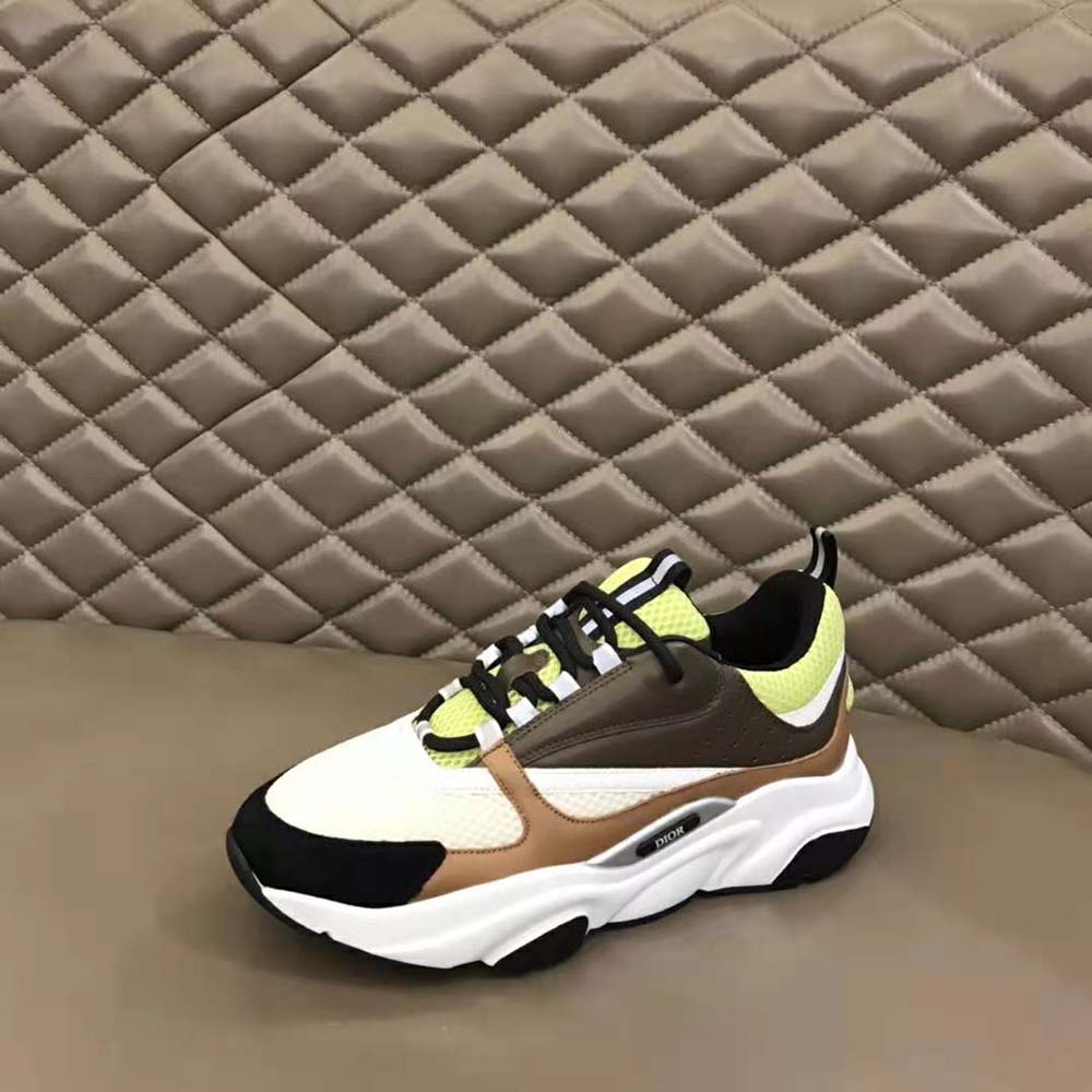 Dior Men B22 Sneaker Green and White Technical Mesh with Ebony and Camel Smooth Calfskin - image 6