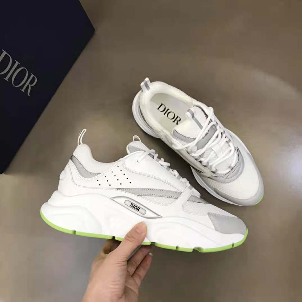 Close-up of smooth calfskin and technical mesh details on Dior Men B22 Sneaker