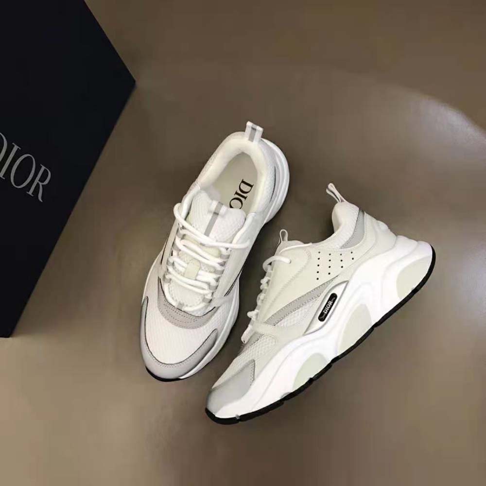 Dior Men B22 Sneaker White Technical Mesh with White and Silver-Tone Calfskin - image 4