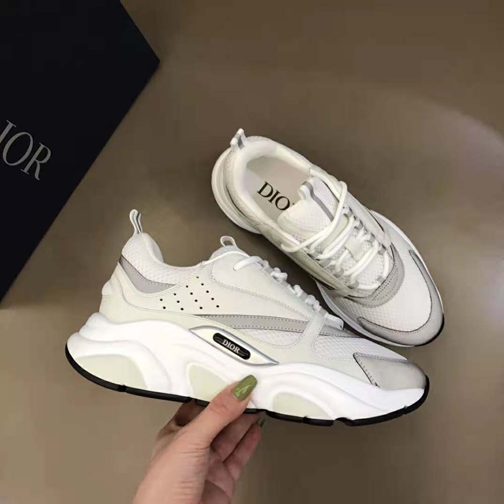 Overhead view showing white mesh and chunky sole of Dior Men B22 Sneaker
