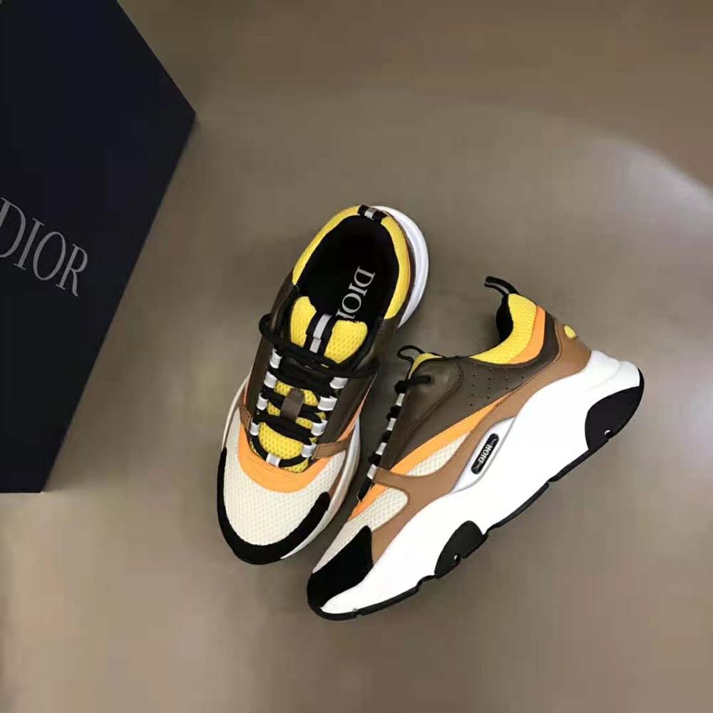 Dior Men B22 Sneaker Yellow and White Technical Mesh with Ebony and Camel Smooth Calfskin - image 4
