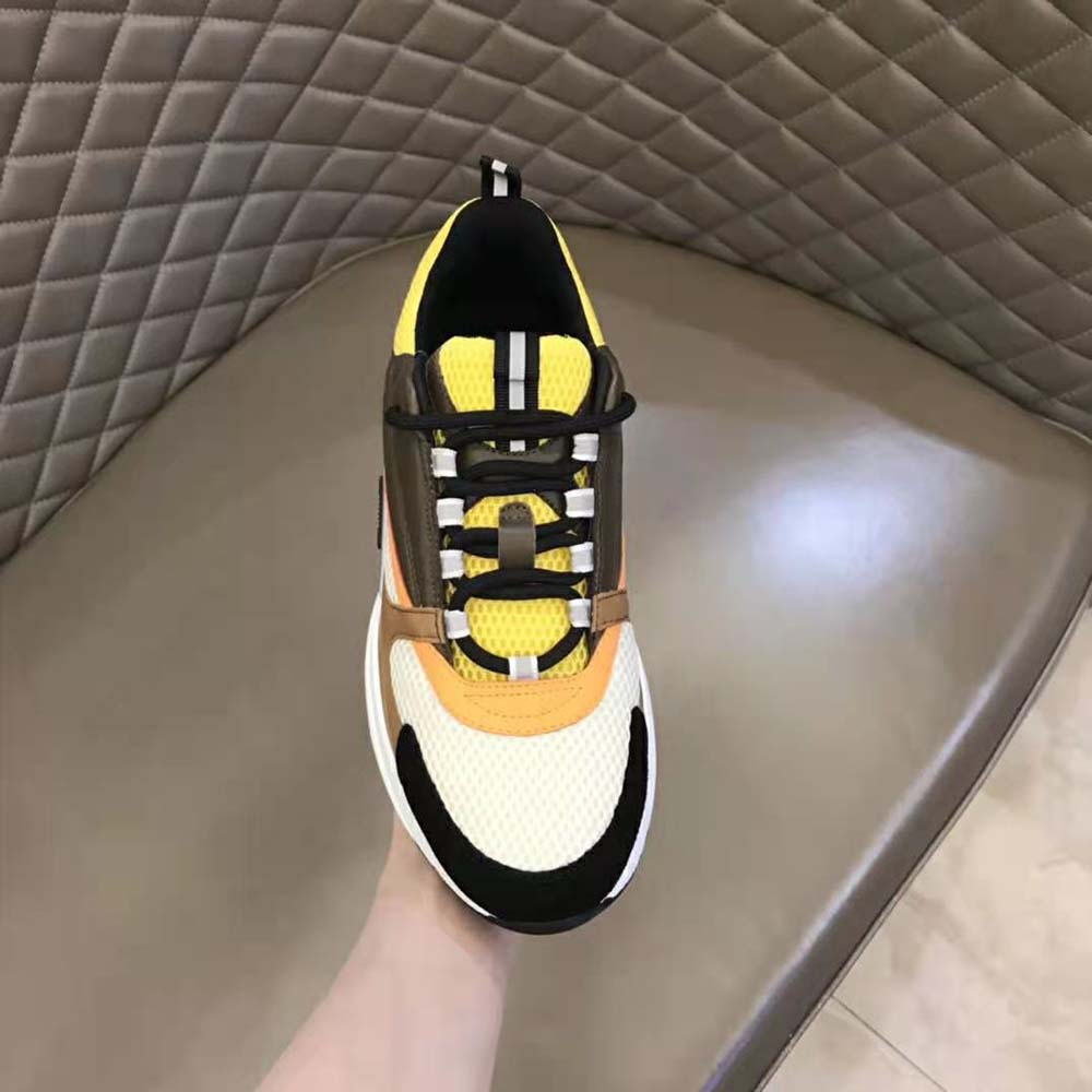Dior Men B22 Sneaker Yellow and White Technical Mesh with Ebony and Camel Smooth Calfskin - image 9
