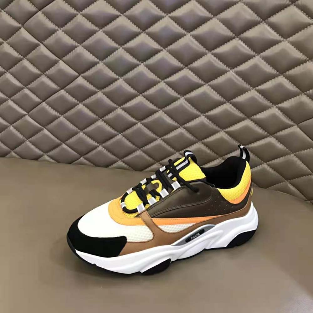 Dior Men B22 Sneaker Yellow and White Technical Mesh with Ebony and Camel Smooth Calfskin - image 8