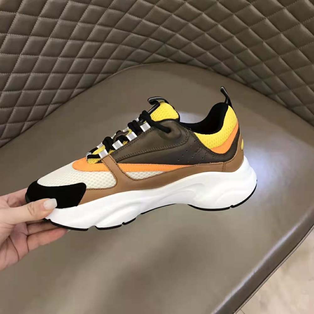 Dior Men B22 Sneaker Yellow and White Technical Mesh with Ebony and Camel Smooth Calfskin - image 7