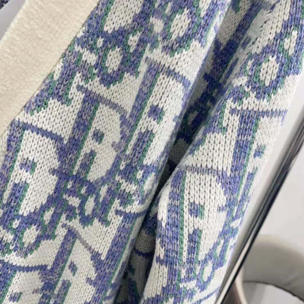 Dior Men Oblique Cardigan White Mauve and Sea Green Wool Jacquard - image 6