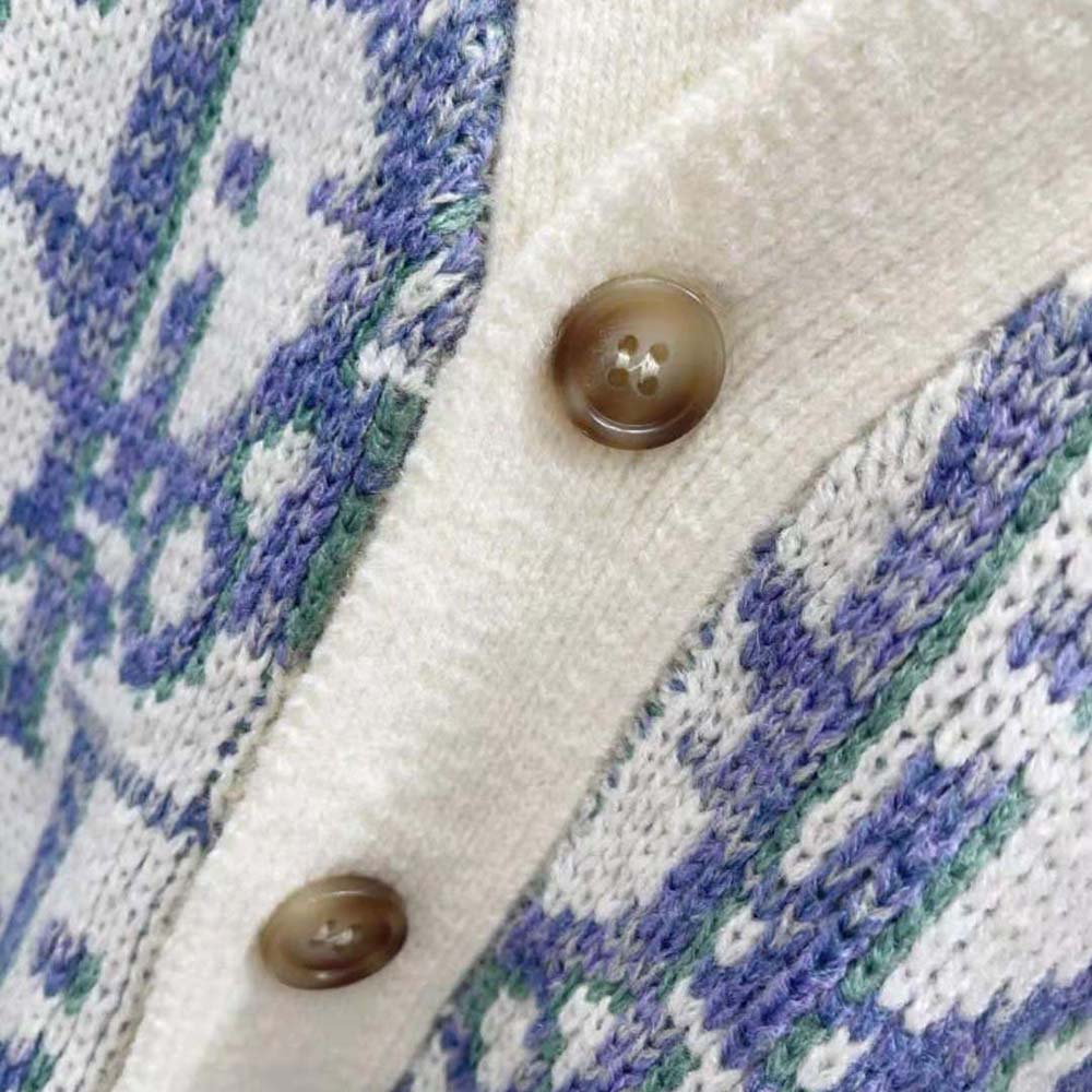 Dior Men Oblique Cardigan White Mauve and Sea Green Wool Jacquard - image 5