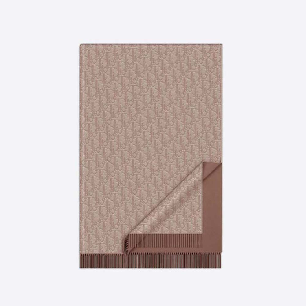 Front view of Dior Men Oblique Double-Sided Blanket Beige Cashmere and Wool scarf