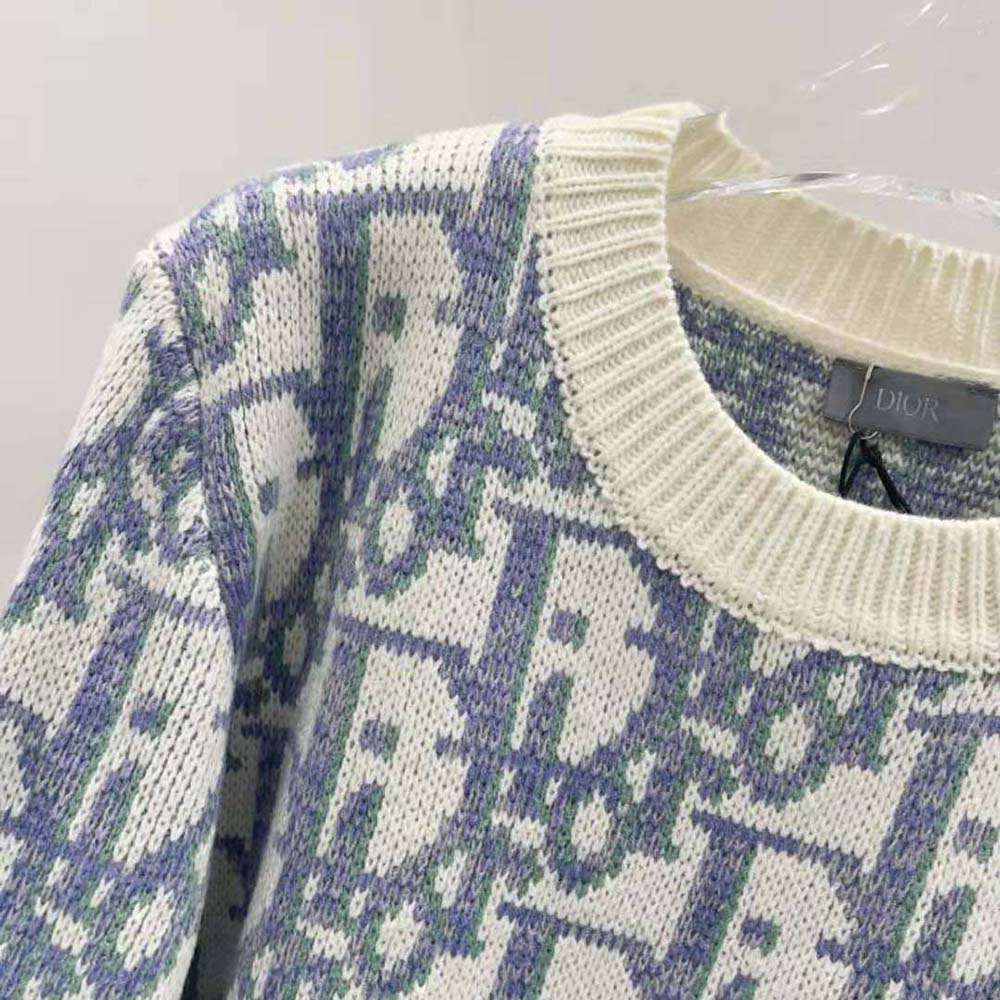 Dior Men Oblique Sweater White Mauve and Sea Green Wool Jacquard - image 4