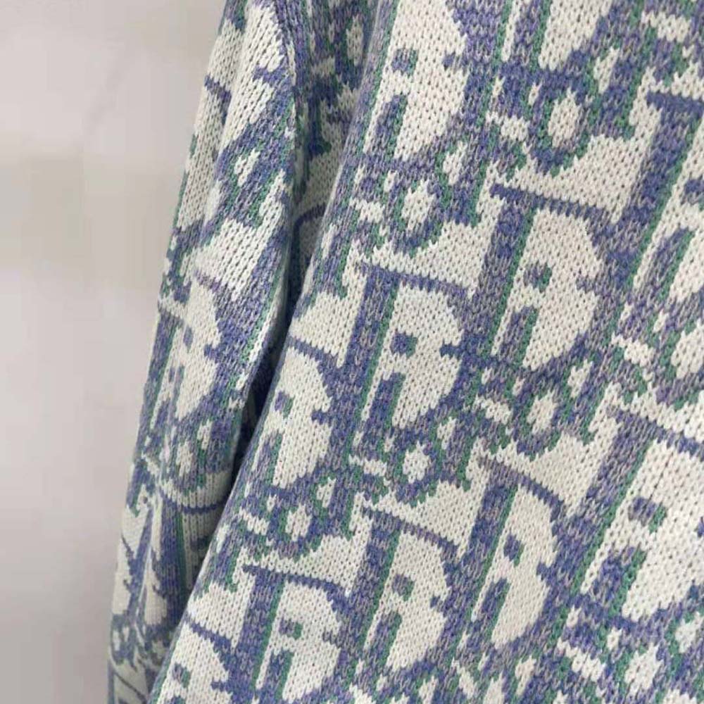 Dior Men Oblique Sweater White Mauve and Sea Green Wool Jacquard - image 6