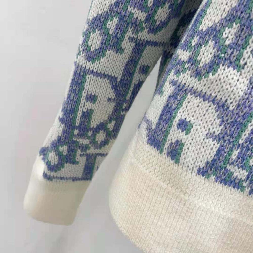 Dior Men Oblique Sweater White Mauve and Sea Green Wool Jacquard - image 7