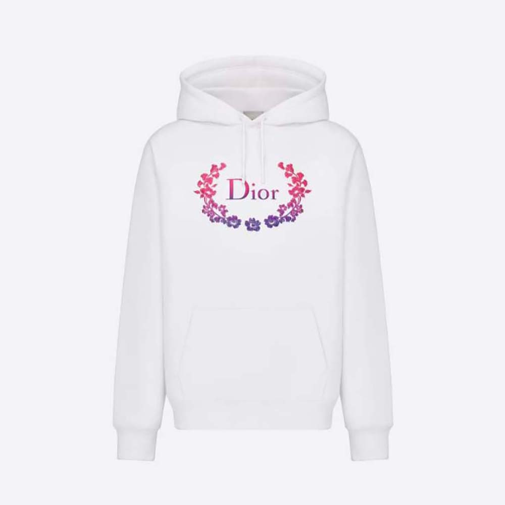 Front view of Dior Men Relaxed-Fit Hooded Sweatshirt White Cotton Fleece