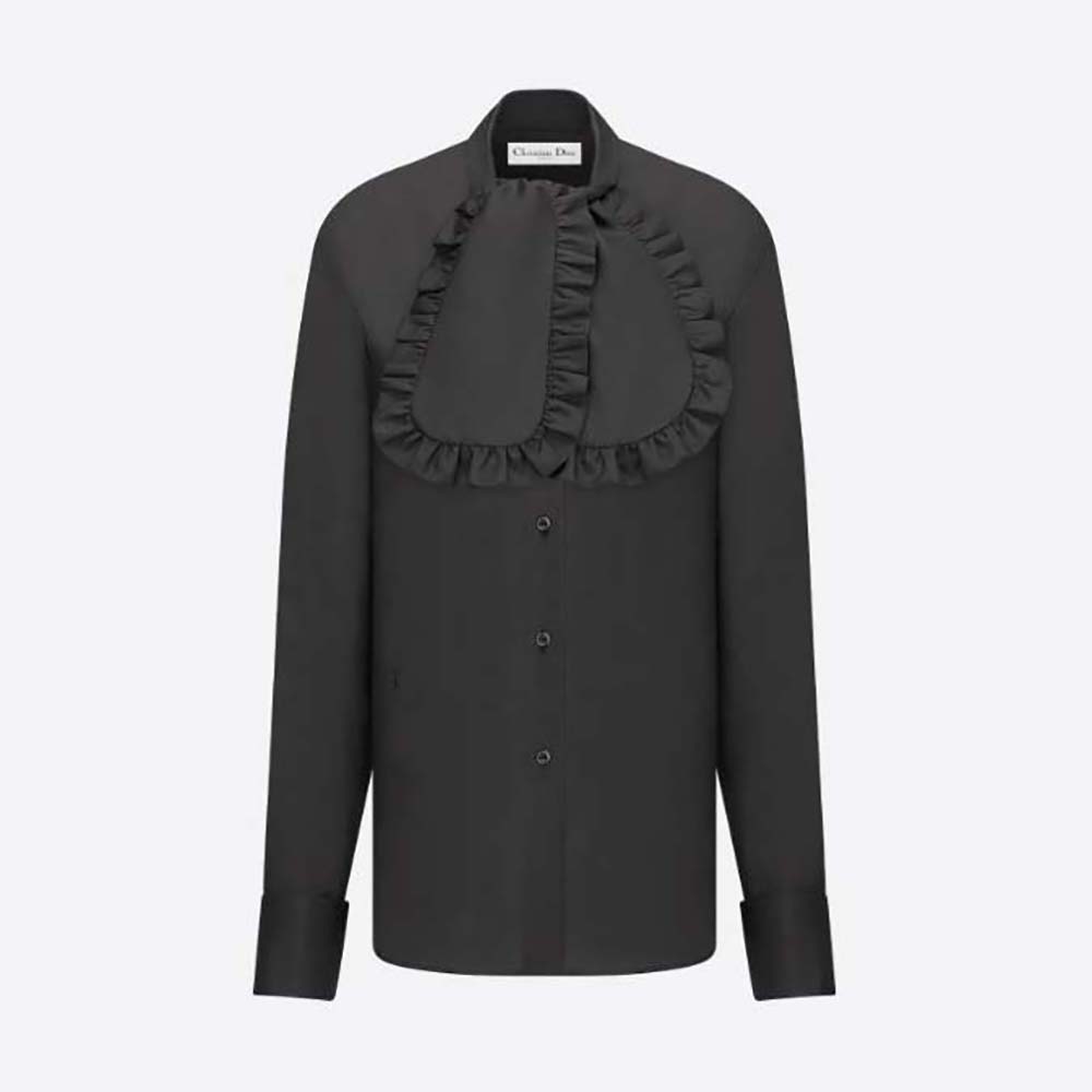Dior Women Ascot Blouse Black Silk Twill front view with ascot detail