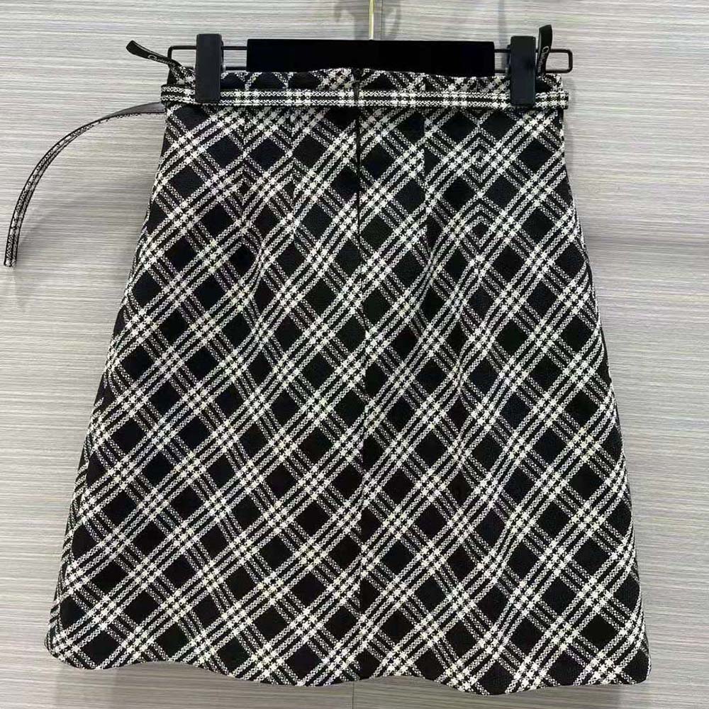 Side angle detail of fabric texture on Dior Women Belted Short Skirt Black and White