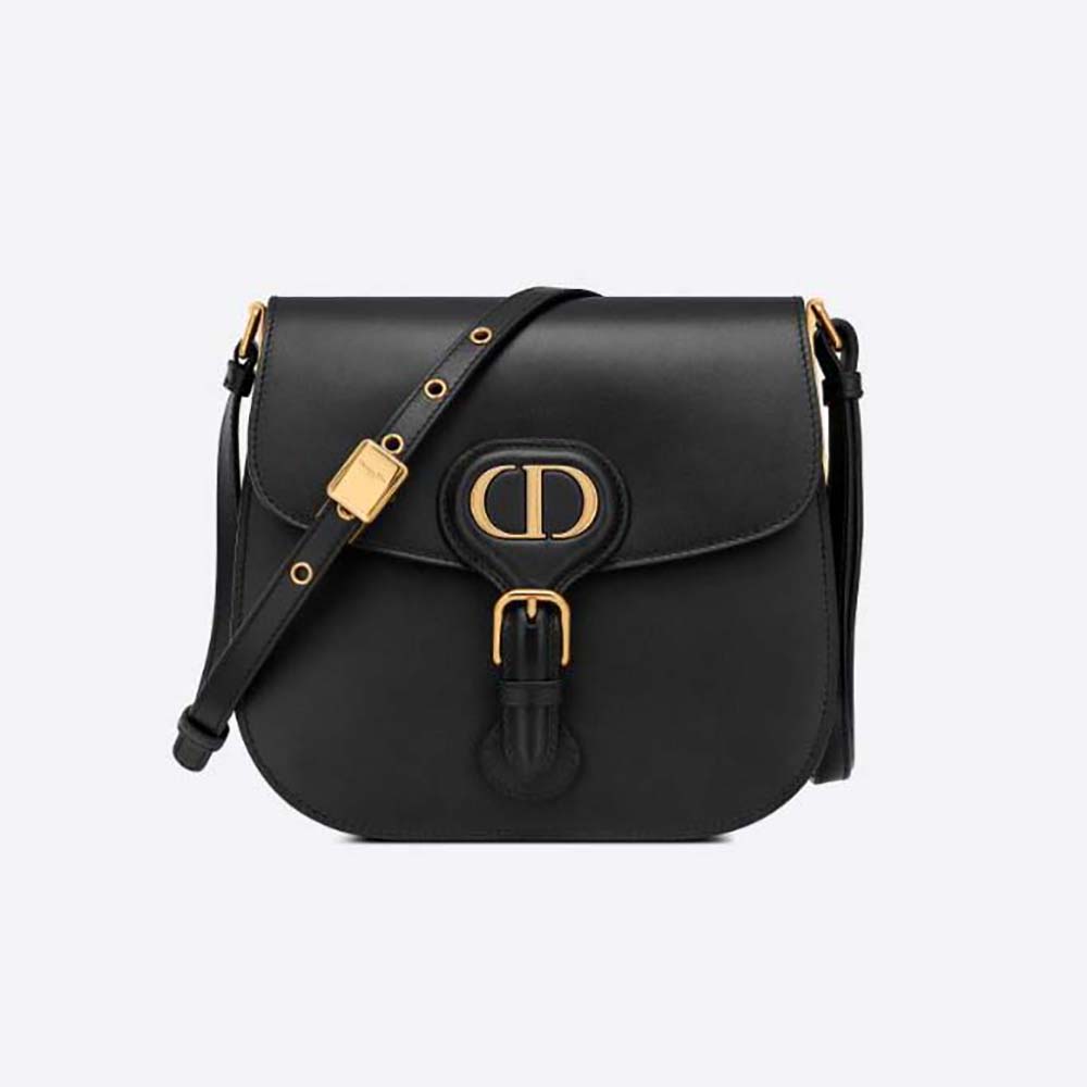 Front view of Dior Women Bobby Frame Bag Black Box Calfskin showing clasp