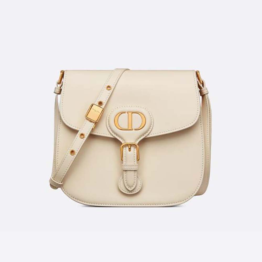 Front view of Dior Women Bobby Frame Bag Latte Box Calfskin in white leather