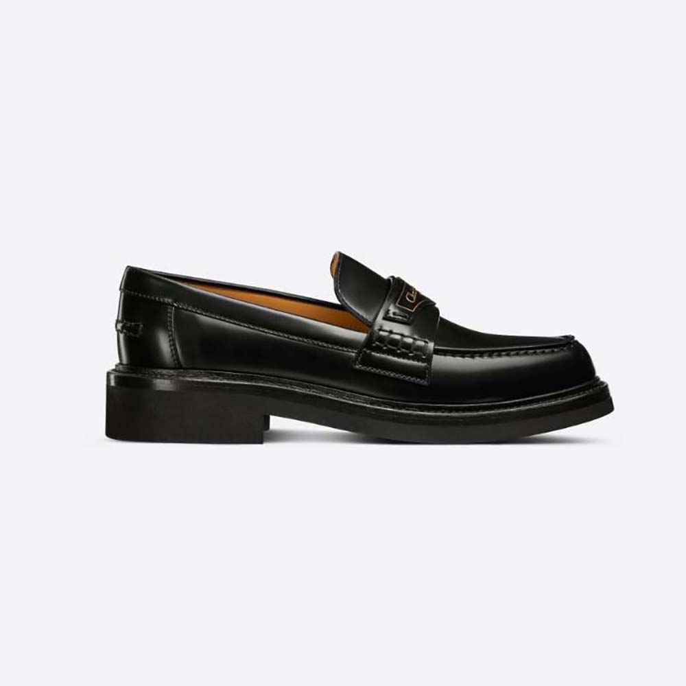 Side profile of Dior Women Boy Loafer Black Brushed Calfskin showing silhouette