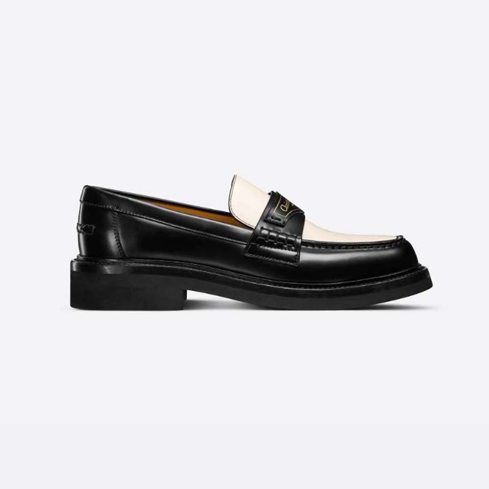 Side profile of Dior Women Boy Loafer Black and White Brushed Calfskin