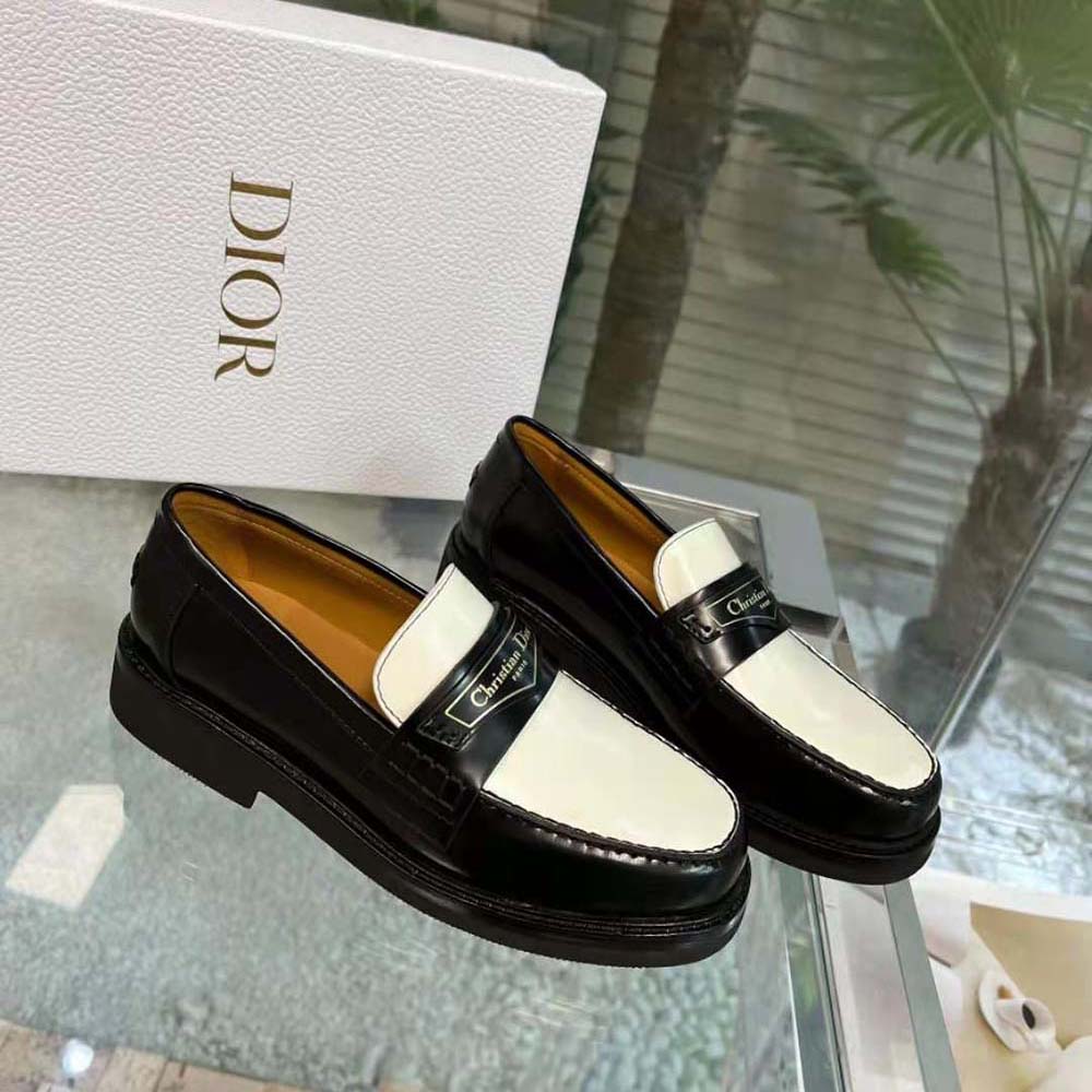 Overhead angle showing toe and contrast details of Dior loafer