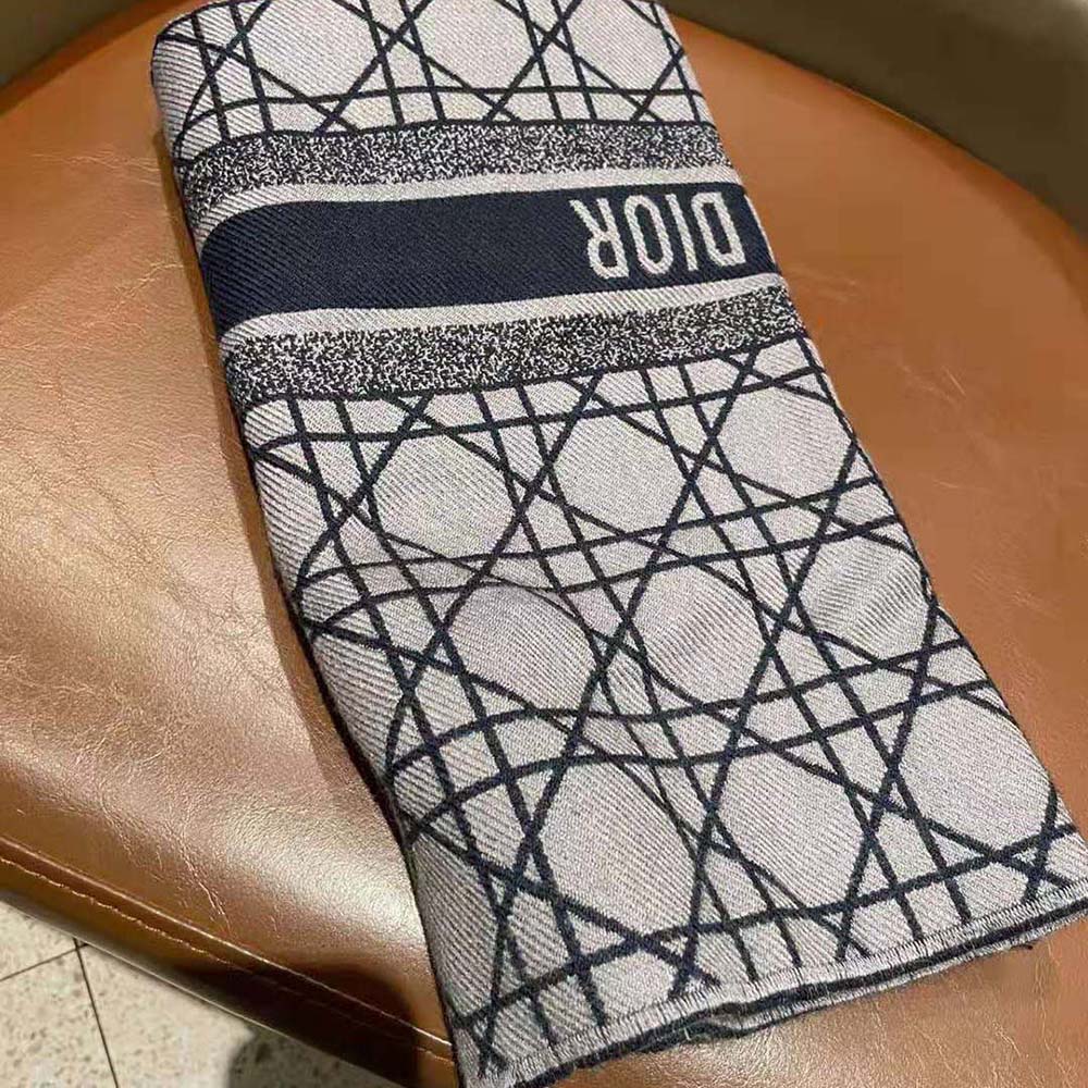 Edge and fabric texture of Dior Women Cannage Scarf Navy Blue and Gray
