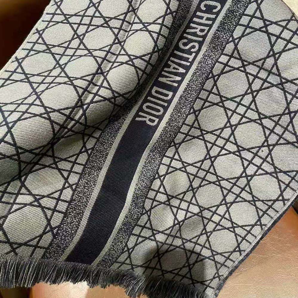Dior Women Cannage Scarf Navy Blue and Gray Cashmere and Virgin Wool - image 6