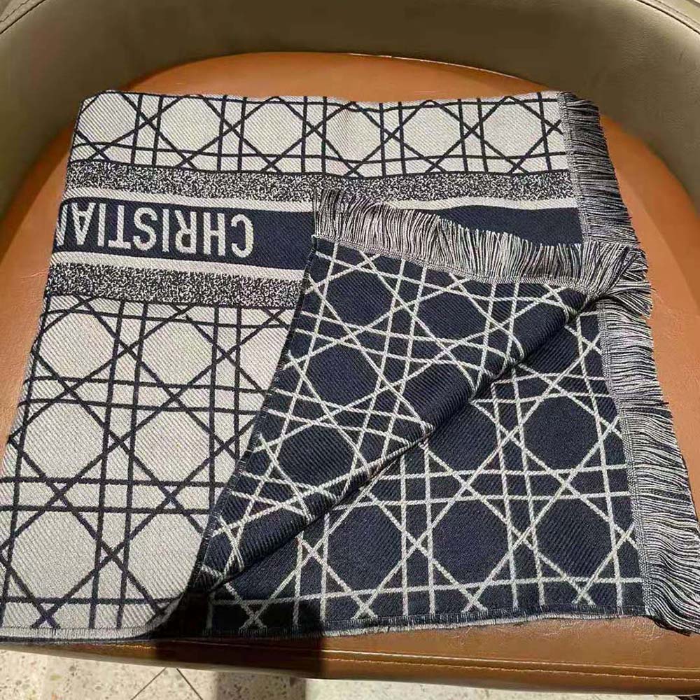 Dior Women Cannage Scarf Navy Blue and Gray Cashmere and Virgin Wool - image 5
