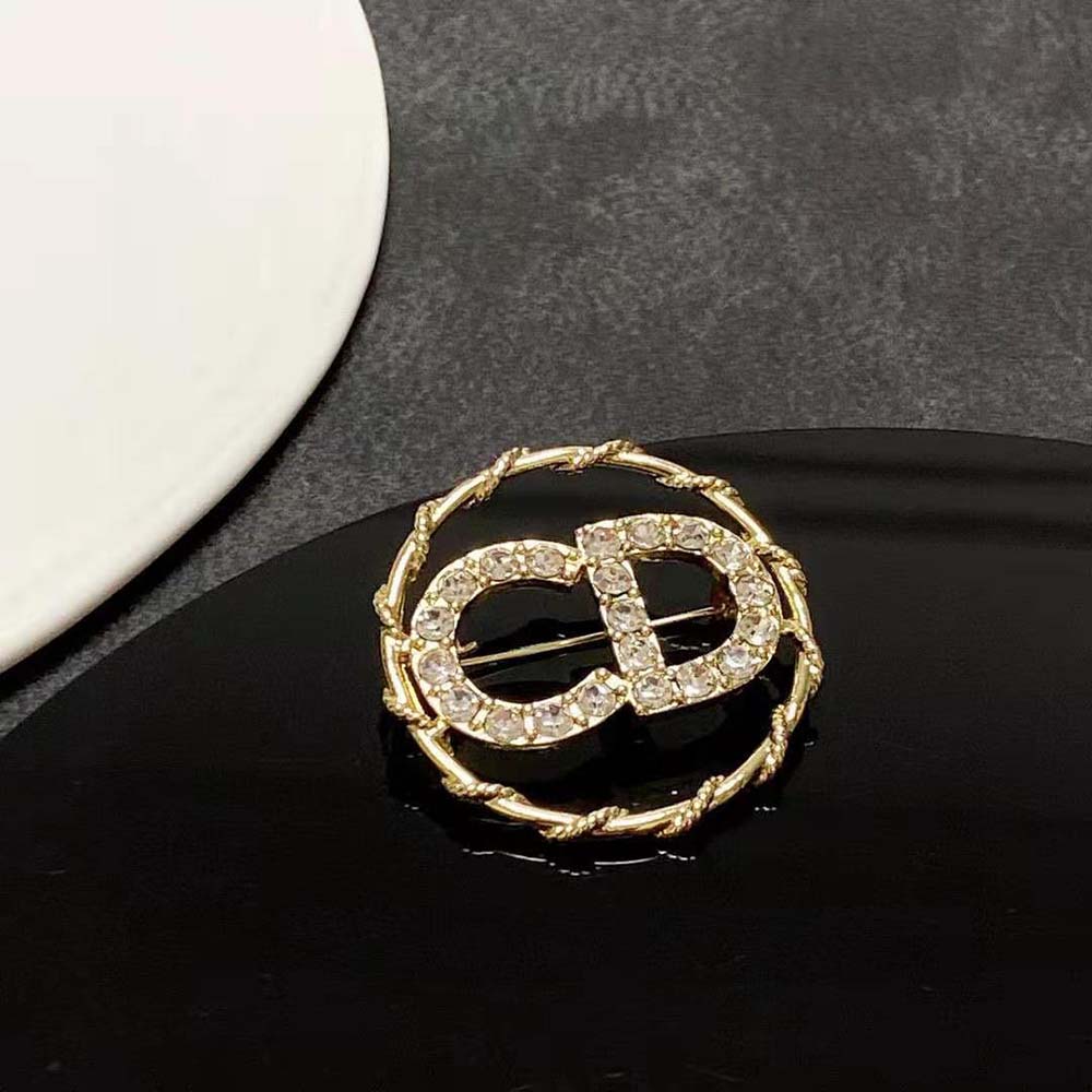 Dior Women Clair D Lune Brooch Gold-Finish Metal and White Crystals - image 9