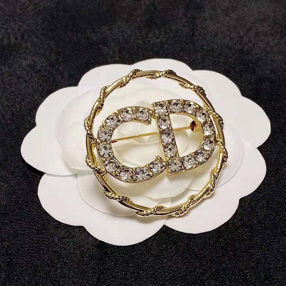 Dior Women Clair D Lune Brooch Gold-Finish Metal and White Crystals - image 8