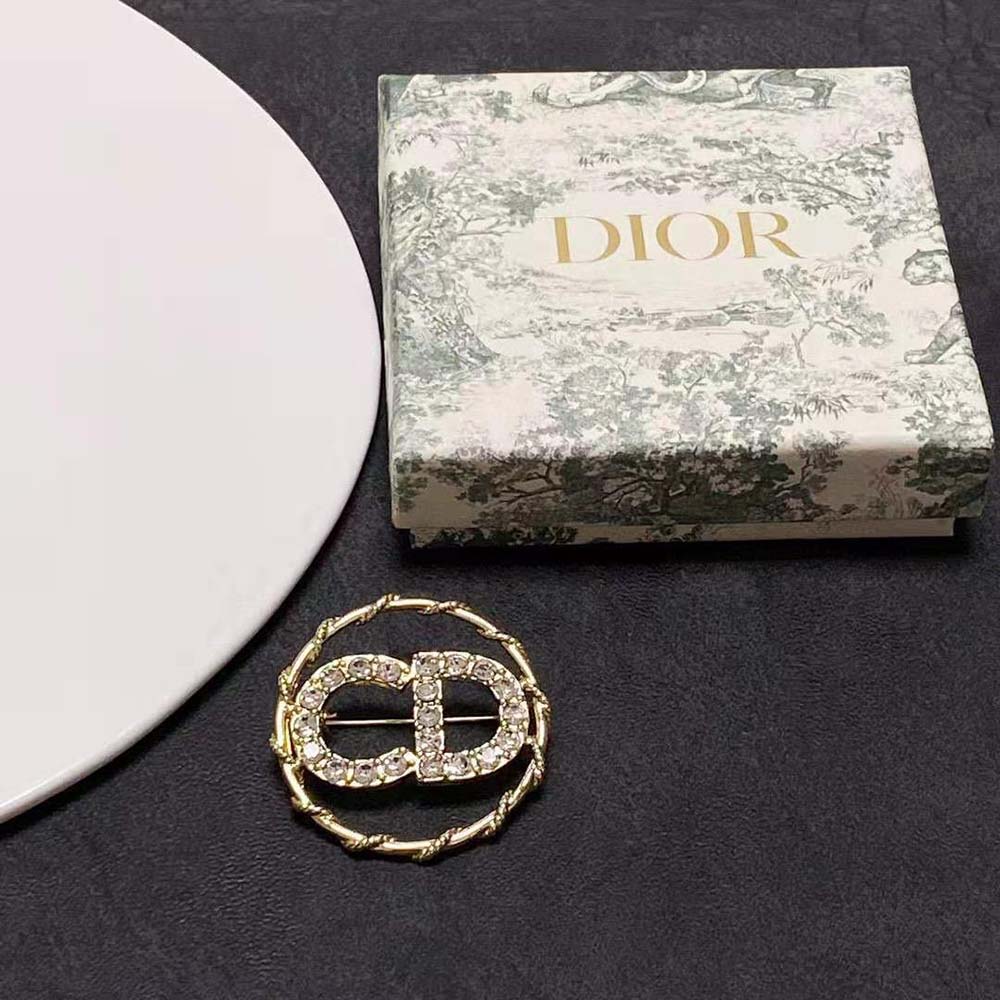Dior Women Clair D Lune Brooch Gold-Finish Metal and White Crystals - image 7